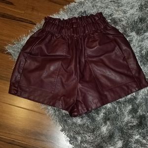 Vegan Leather Wine Colored High Waisted Shorts